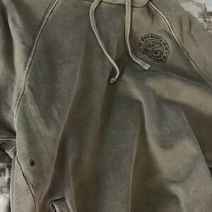 Washed oversized Olive Green Hooded Sweatshirt with Gymshark Patch